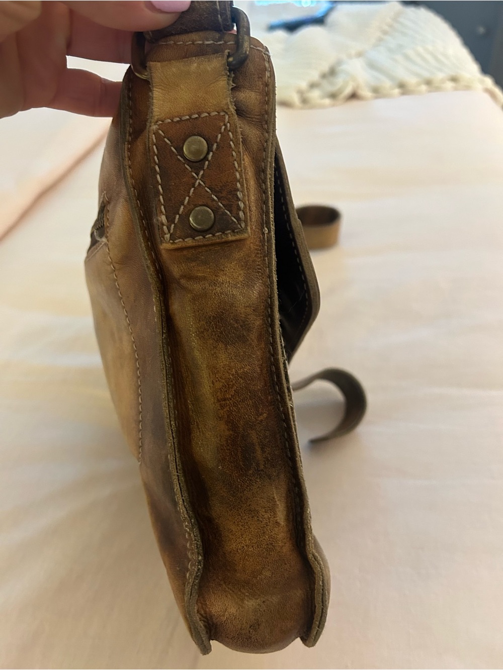 Bed Stu Brown Leather Studded Crossbody Bag - Picture 12 of 16